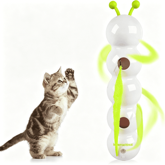 BESTSKY Interactive Cat Feather Toy,Caterpillar Cat Toy Automatic Fluffy Tail Teaser with Motion Sensor,Usb Rechargeable,Suction Cup for Stable Play,Perfect for Indoor Cats