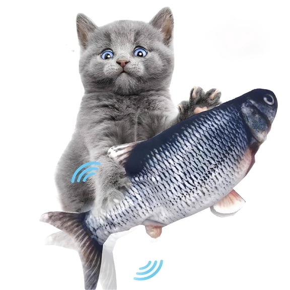 BESTSKY Interactive Cat Toy, Electric Flopping Fish with Motion Sensor, Rechargeable USB Plush Kicker, Realistic Grass Carp Teaser for Indoor Cats and Dogs