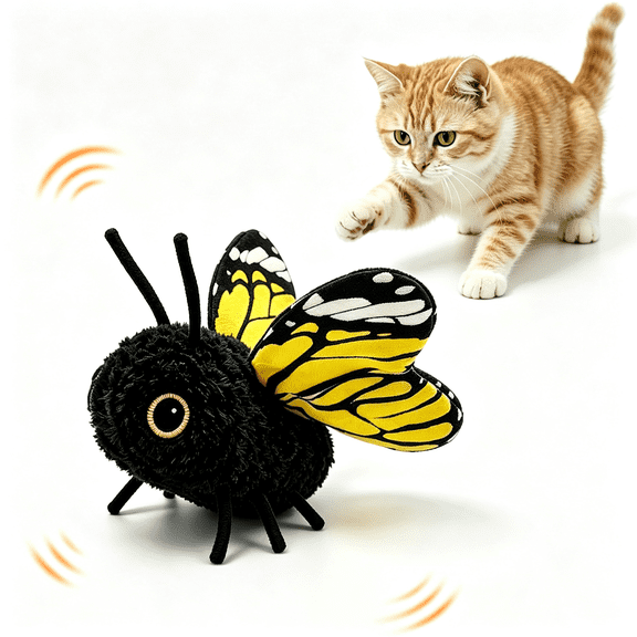 BESTSKY Interactive Cat Toy, Fluttering Electric Bug Cat Toy, with Vibrating Flapping Wings, Touch Activated Rechargeable Auto Motion Kitten Toy, Indoor Cats Self Play (Yellow Butterfly)