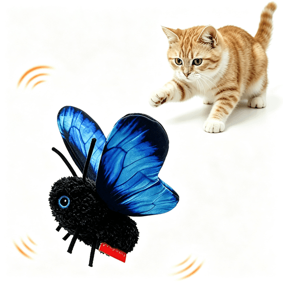 BESTSKY Interactive Cat Toy,Fluttering Electric Bug Cat Toy,With Vibrating Flapping Wings,Touch Activated Rechargeable Auto Motion Kitten Toy,Indoor Cats Self Play (Blue Butterfly)