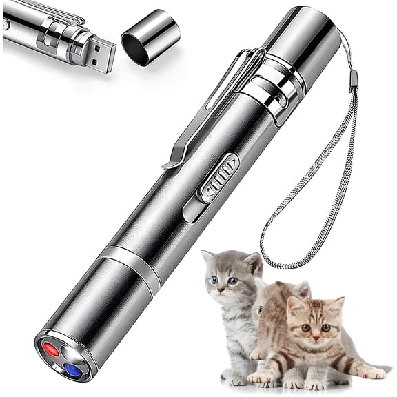 BESTSKY Interactive Cat Toy, USB-Rechargeable lazer pointer for cat with 3 Modes & 5 Light Patterns, Fun Indoor Play Accessory & Cat Gifts for Cat-Loving Families, Silver