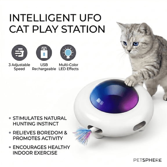 BESTSKY Interactive Cat Toy for Adult Cats,2-In-1 Automatic Teaser with Cleaning Ring,3 Speed Modes,Usb Rechargeable Electric Cat Toy