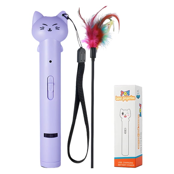 BESTSKY Interactive Cat Toys with 3 Colors & 5 Patterns, lazer pointer for cat with Feather Play for Fun Indoor Interaction, Cat Gifts for New Cat Owners, Purple