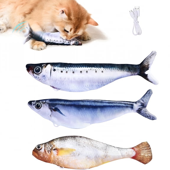BESTSKY Interactive Cat Toys for Indoor 3 Pcs Kitten Toys Bite-Sized Realistic Flopping Fish with Tap-Activated 3 Flapping Modes 7.1 Inch Rechargeable