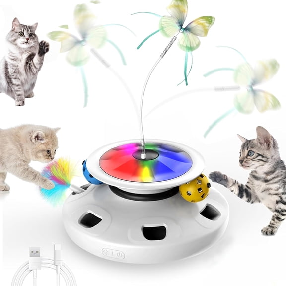 BESTSKY Interactive Cat Toys for Indoor Cats, 4 in 1 Cat Toys Rechargeable, USB Rechargeable Cat Teaser,Exercise Cat Wand,Track Balls, Fluttering Butterfly, Whack a Mole