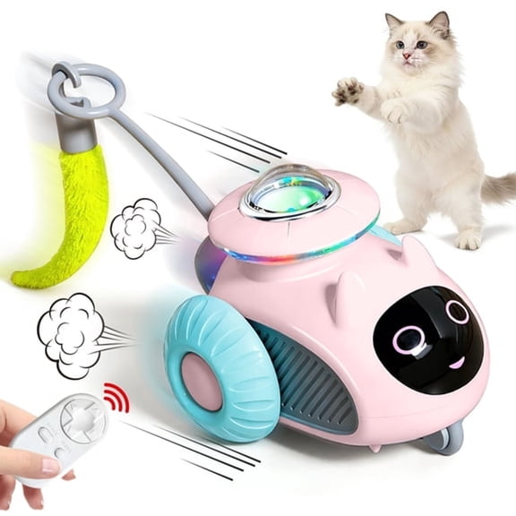 BESTSKY Interactive Cat Toys for Indoor Cats 2-Speed Automatic Moving Remote Control Smart Cat Rechargeable Toy with Feathers,Pink