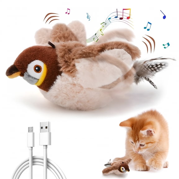 BESTSKY Interactive Cat Toys for Indoor Cats, Flapping Chirping Bird Kitten Toy, Touch Activated Rechargeable with Catnip