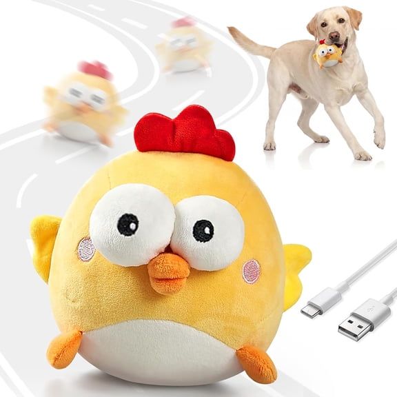 BESTSKY Interactive Dog Toy Ball for Small Dogs, Rechargeable Chicken Bounce Ball with Removable Zipper for Large Dogs, Squeaky Move Jump Toy for Pets Keep Busy, No Loud Music (Yellow Chicken)