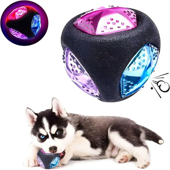 BESTSKY Interactive Dog Toy Squeaky Flash LED Glow Balls Dog Chew Toys for Aggressive Chewers Puppy Pet Light Up Bounce Ball Toys