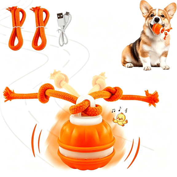 BESTSKY Interactive Dog Toys Dog Balls Electric Automatic Moving Rolling Dog Toy Rope Small Medium Dogs Fun Smart Puppy Toys Boredom Training Dog Toys Keep Busy Orange