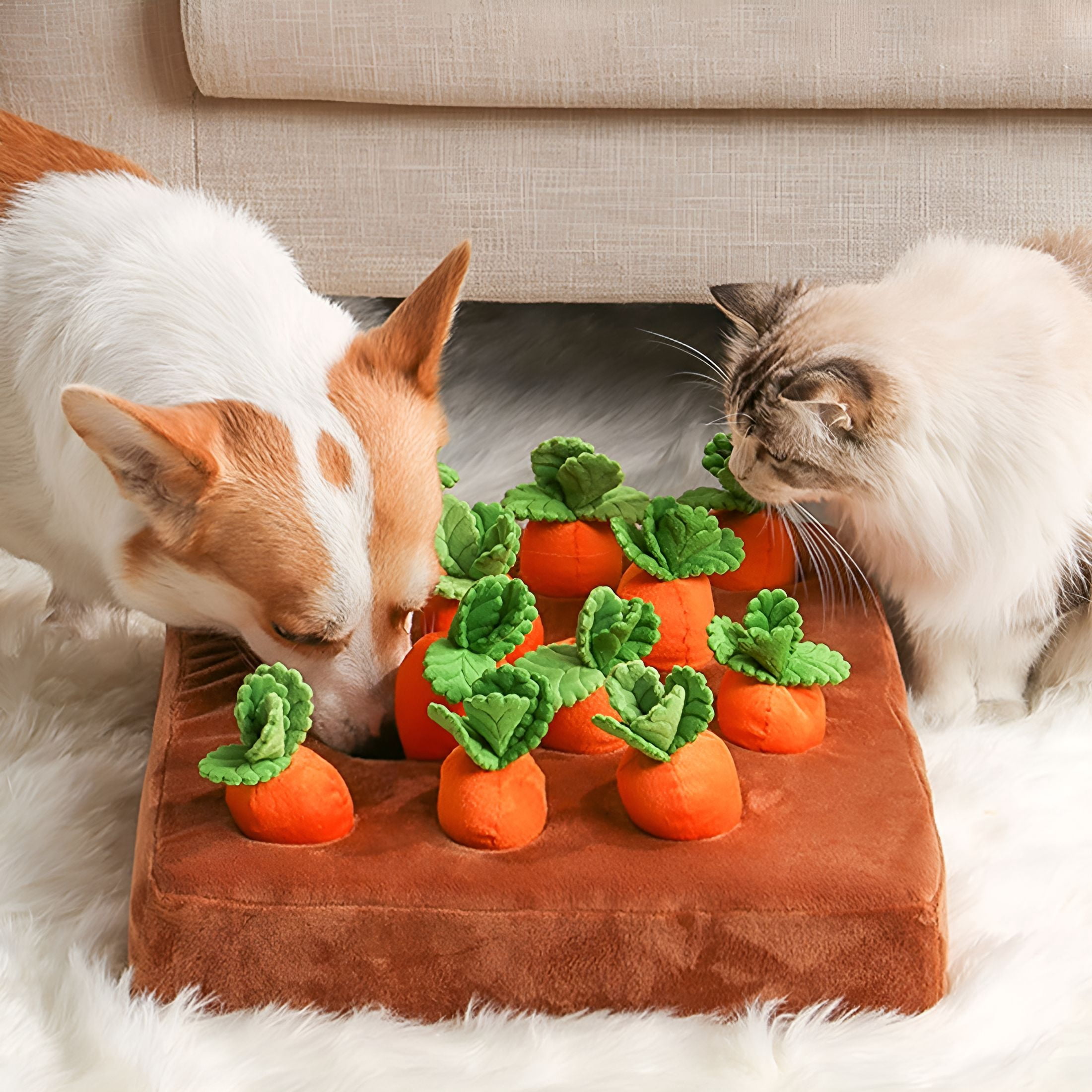 BESTSKY Interactive Dog Toys, Dog Carrot Garden Toy with Non-Slip Bottom Cute Dog Carrot Patch Durable Dog Carrot Snuffle Toy Fun Interactive Dog Toys Creative Soft Dog Toy Aggressive Chewers