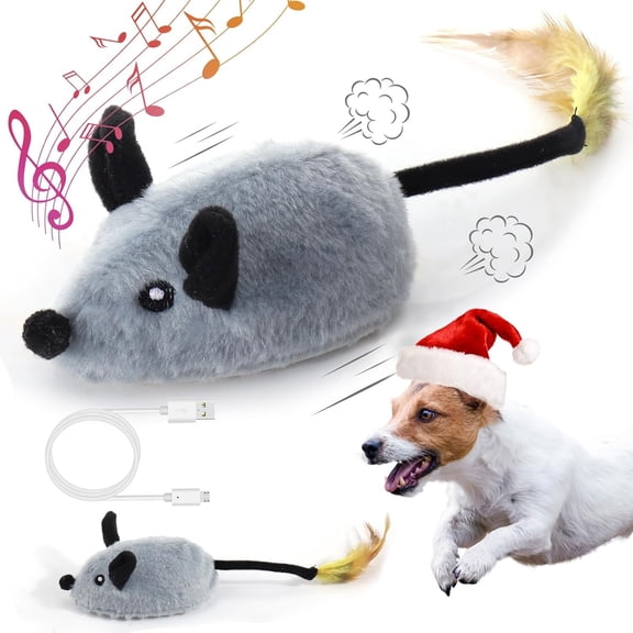 BESTSKY Interactive Dog Toys,Fake Mouse Moving Dog Toy with Automatic Sensor,Dog Mouse Toy with Realistic Sound&Extended Tail,Automatic Dog Toy for Cats and Dogs,Squeaky Dog Toys