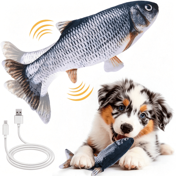 BESTSKY Interactive Dog Toys Fish,Keeps Small,Medium&Large Dogs Busy Indoors&Outdoors-Rechargeable,Plush&Squeaky,Squeaky Moving Dog Toy