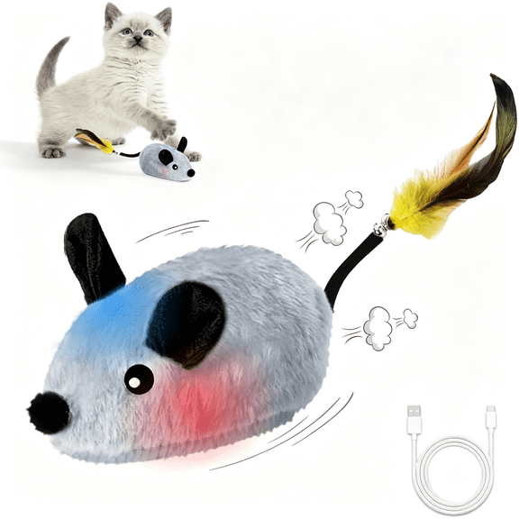 BESTSKY Interactive Mouse Cat Toy,Automatic Moving Fake Rat Mouse Cat Toy,Realistic Rechargeable Dog Mouse Toy with Sound & Feather & Bell,Prank Joke Scary Trick Rats for Cats Dogs