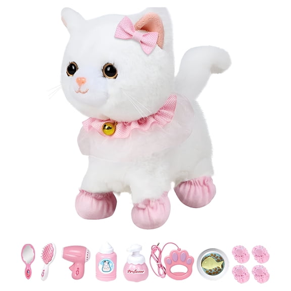 BESTSKY Interactive Plush Pet Cat,Electronic Plush Toy Cat with Remote Control Leash,Walking,Barking,Wagging Tail & Nod Head,Includes Puppy Accessories for 3+ Girls