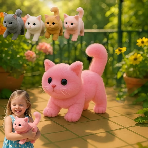 BESTSKY Interactive Realistic Kitten Toy, AI Robotic Cat with Walking Meow and Tail Wagging, Plush Electronic Pet for Kids and Cat Lovers