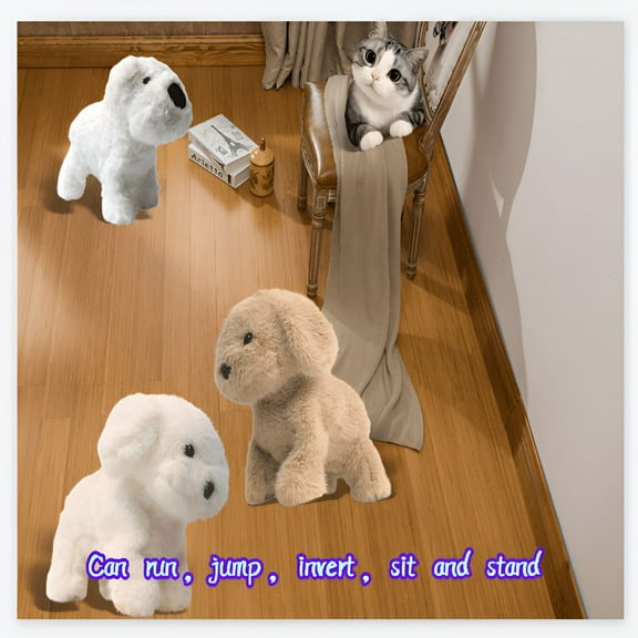 BESTSKY Interactive Robot Dog Toy for Kids, Realistic Robotic Puppy with Run Jump Sit Stand Tricks, Soft Plush Electronic Pet for Birthday Gift and Stress Relief