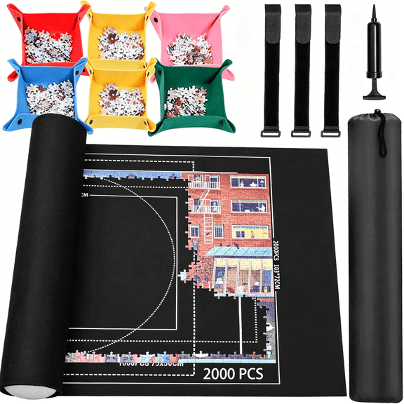 BESTSKY Jigsaw Puzzle Mat Roll Up - 2000 1500 1000 500 Pieces,Black Roll-Up Puzzle Mats Felt Save Trays for Sorting Table Board Clear Sheets,Frame Keeper Storage Accessories