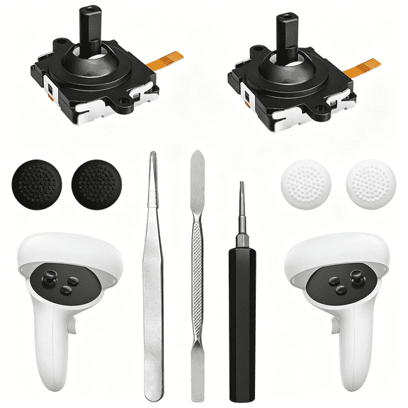 BESTSKY Joystick Replacement Kit for Quest 2 Controller(11 in One),Repair Kit Accessories for Meta Quest 2 Controller,Include 2 Thumb Sticks,T5 Screwdriver,Tweezer,Pry Tool,4 Thumbstick Grips
