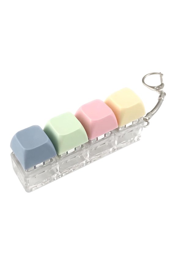 Keyboard Fidget Keychain 4 Key Macaron Fidget Keychain, Mechanical Switch Tester with Tactile Buttons, Mini Sensory Fidget Accessory for Bag Key, Stress Relief Pocket Toy