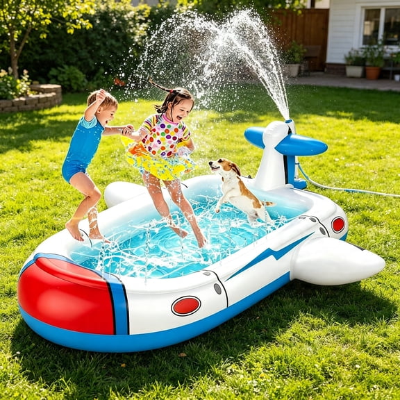BESTSKY Kiddie Pool Splash Pad for Kids 68" X 38" X 21.5" | 3-In-1 Inflatable Sprinkler Pool for Toddlers Ages 3-8, Backyard Water Play Mat, Outdoor Summer Wading Pool for Boys & Girls