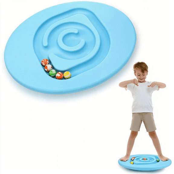 BESTSKY Kids Maze Balance Board Plastic Wobble Rocker Balance Board Mini Balls Load 170Lb Balancing Exercise Equipment Game Boys Girls Physical Therapy 18.5 X 14.57 Inch Blue Round