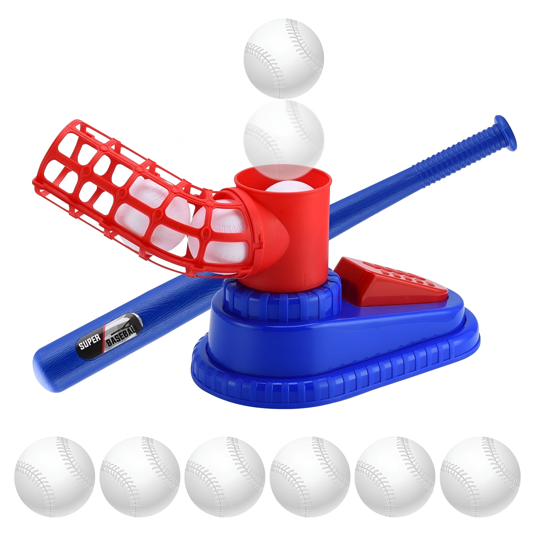 BESTSKY Kids T-Ball Set,Baseball Pitching Machine with Youth Bat,6 Baseballs,Boys + Girls Baseball Toy