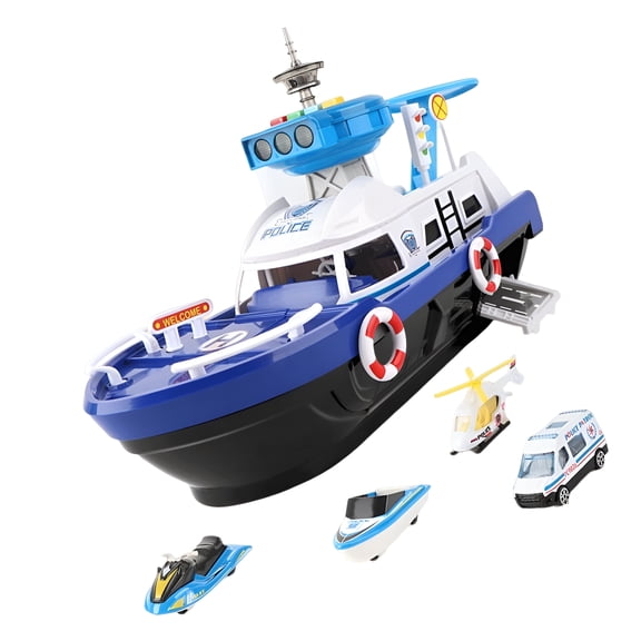 BESTSKY Kids Toys Inertia Boat Crash-Resistant Music Toy Model Diecast Story Car Parking Boys Girls Transformation Ship with Battery Blue