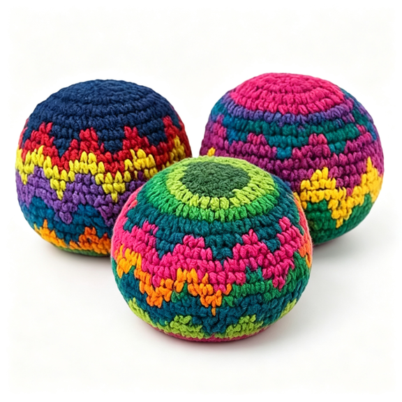 BESTSKY Knitted Hacky Handmade Crocheted Footbag,Rasta Hacky Footbag,Multicoloured Kickball Sack for Juggling,Sack for Kickball,Handmadein Guatemala Using Crochet