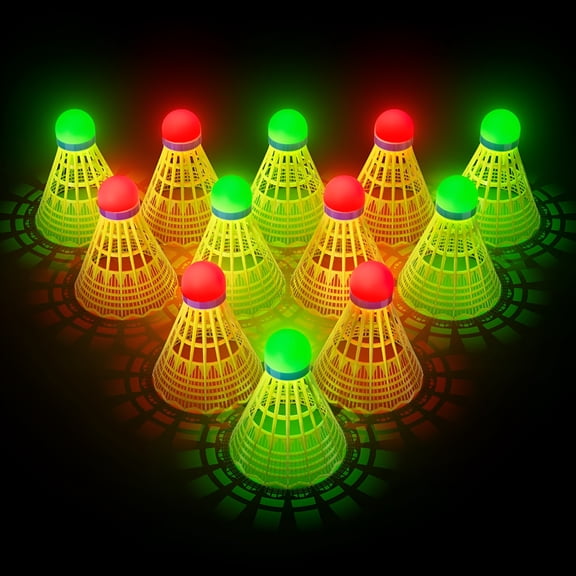 BESTSKY LED Badminton Birdies 6/12 PCS, 360 Glow in The Dark Nylon Badminton Shuttlecocks for Night Play, 2 Color Impact-Resistant Light Up Balls with Stable Glowing, Outdoor Backyard Family Games