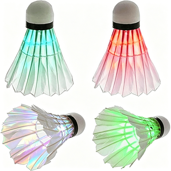 BESTSKY LED Badminton Shuttlecocks 4 Pack Dark Night Glow Birdies Lighting for Outdoor & Indoor Sports Activities