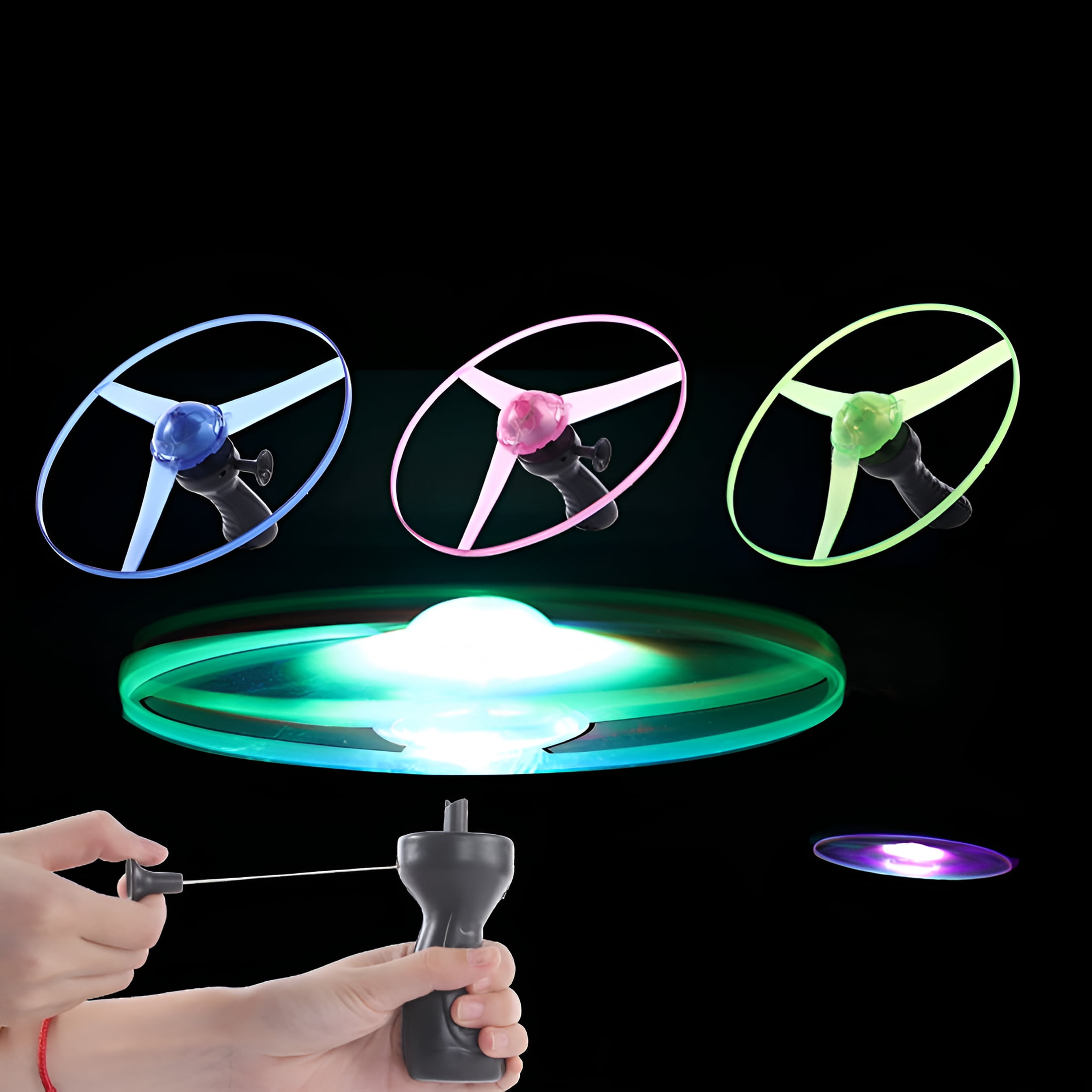 BESTSKY LED Light up Spinning Flying Disc Saucer Pull String Kids Toy ...