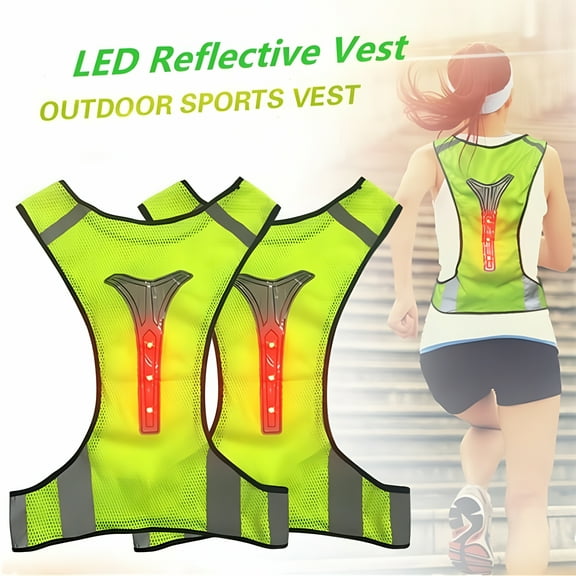 BESTSKY LED Reflective Running Vest, High Visibility Safety Gear with Warning Lights for Night Running, Cycling, Walking, Adjustable Breathable Mesh for Men and Women