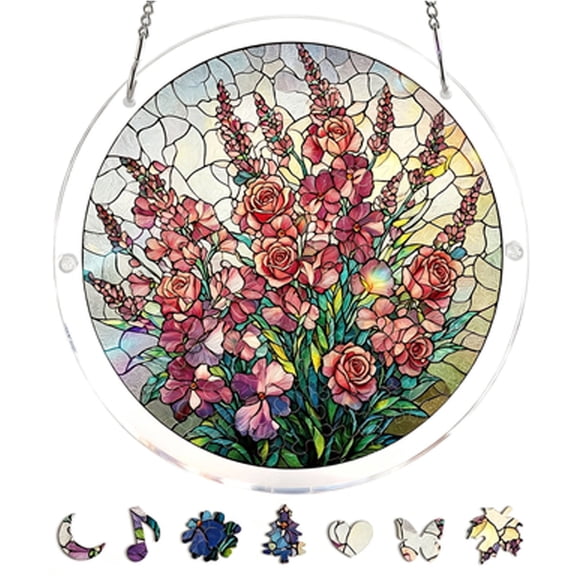 BESTSKY Large 7.4 Inch 83-Piece Acrylic Jigsaw Puzzle Suncatcher-Stained Glass Style Window Art with Rainbow Light Reflection,DIY Garden & Home Decor Kit for Adults
