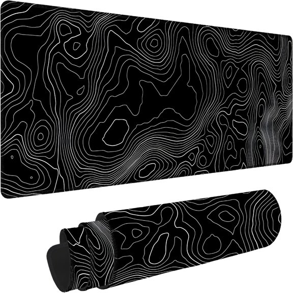 BESTSKY Large Gaming Mouse Pad with Stitched Edges,Minimalist Topographic Map Desk Mat,3mm Thick Non-Slip Rubber Base Mice Pad for Gamer,Office & Home,31.5 X 11.8 Inch