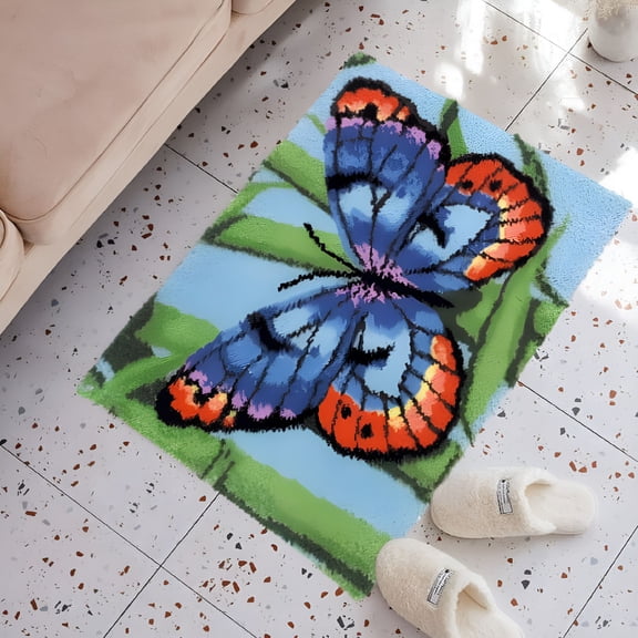 BESTSKY Latch Hook Rug Kits Embroidery DIY Butterfly Pattern Crochet Needlework Crafts for Adults and Kids Beginners 16"x24"