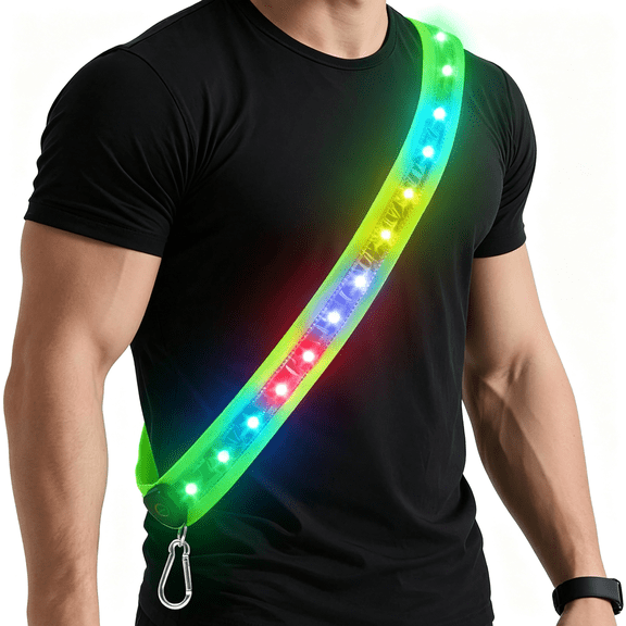 BESTSKY Led Reflective Sash Light Up Vest for Night Walking with 5 Colors & 3 Light Modes, Rechargeable High Visibility Neon Safety Gear for Men Women Dog Walking