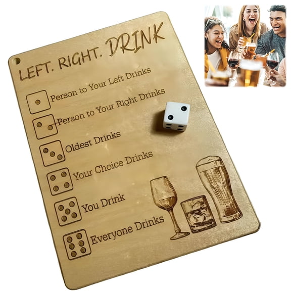BESTSKY Left Right Drinking Game with Dice Tray and Bag, Adult Party Board Game for Birthday, Holiday Gatherings, Social Events