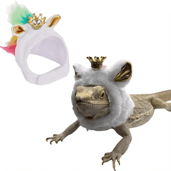 BESTSKY Lizard Hat for Bearded Dragon-Soft Fuzzy Plush Cap with Adjustable Chin Strap&Crown Decor Reptile Headwear Costume Outfit Photo Props for Gecko Chameleon Amphibians Snake Hamster (White)