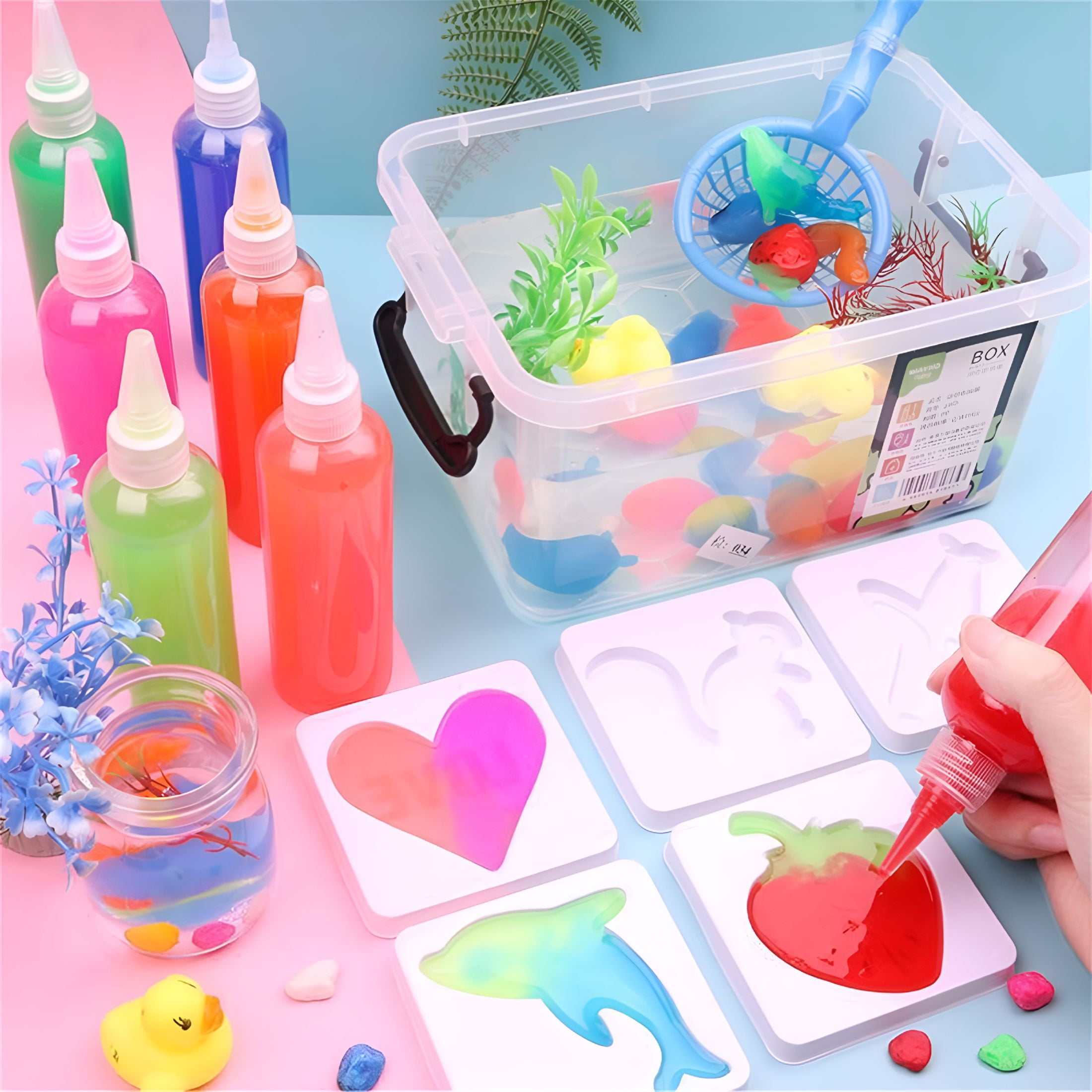 BESTSKY Magic Water Elf Toy Kit,Aqua Fairy Water Gel Kit with Magic Gels,12 Sea Creature Molds. Arts & Crafts DIY STEM Kits for Kids （12x60ml + 12 parts）