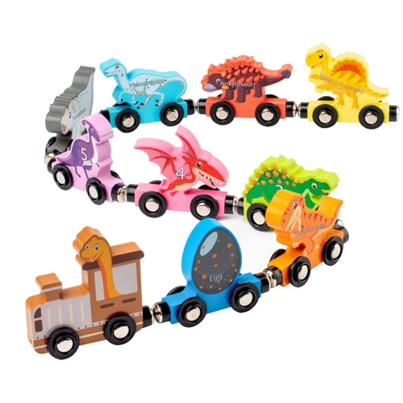 BESTSKY Magnetic Wooden Dinosaur Train Set with Numbers and Letters Educational Learning Toy for Toddlers Ages 3-5 Magnetic Train Set
