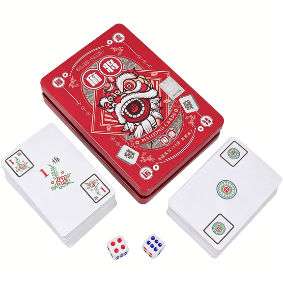 BESTSKY Mahjong Cards Playing Game Set 144Pcs Large Print PVC Lightweight Portable with 2 Dice for Travel Party Camping Home Entertainment