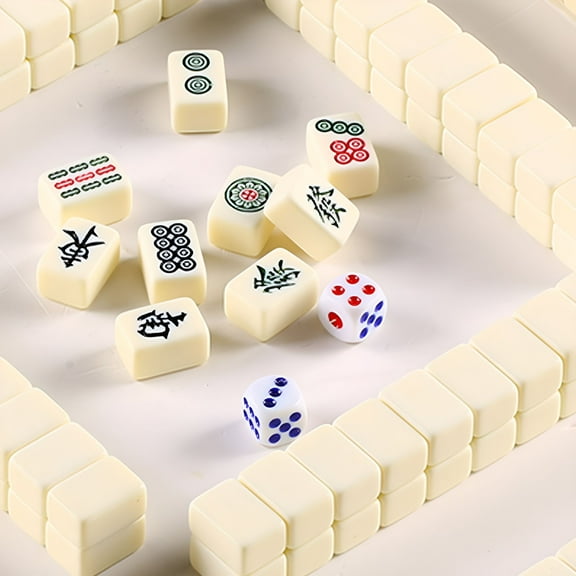 BESTSKY Mahjong Set - 166 White Tiles with All-in-One Racks,Printed Bag - Western-Style Mahjong Collection