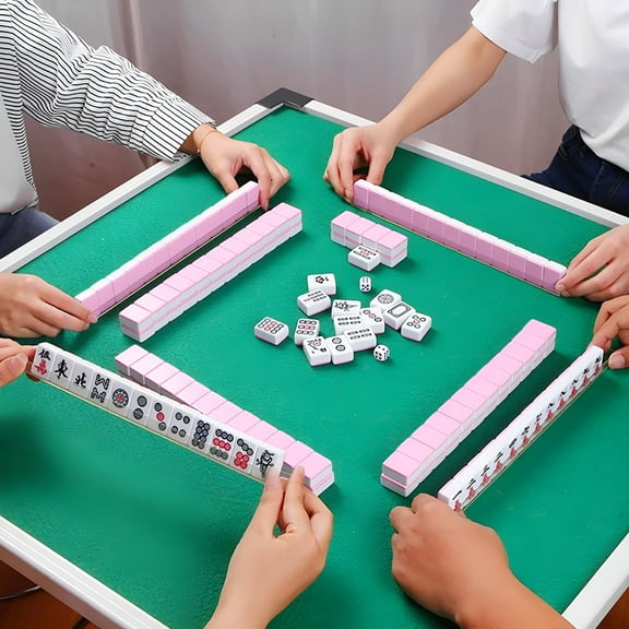 BESTSKY Mahjong Set Mahjongg Game Set with 144 Premium White Tiles 24mm Mini Size Portable Durable Carrying Case,Racks & Pushers Not Included