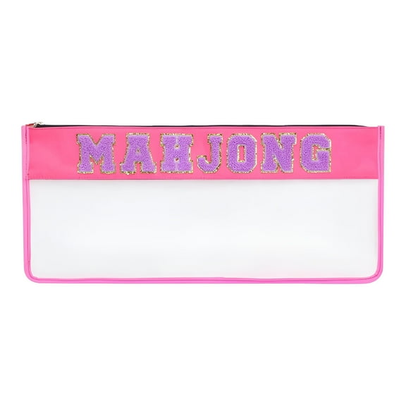 BESTSKY Mahjong Tile Bag with Zippered  Clear Waterproof Mahjong Storage Bag for 166 Tiles,Travel Mahjong Bag with Letter Embroidery,Large Capacity Carrying Case