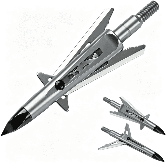 BESTSKY Mechanical Expandable Broadheads,100 Grain,440 Steel Blades | 2 Inch Cut,Chisel Tip,8-32 Thread for Crossbow & Compound Bow Bolts,Up to 500 Fps Tested,Hunting Arrow Tips,4 Pack