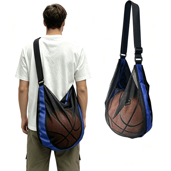 BESTSKY Mesh Sling Ball Bag with Zipper Pocket, Fits Soccer Basketball | Basketball Soccer Volleyball Bag, Breathable Mesh, Adjustable Strap, Foldable Lightweight for Gym Training Outdoor Sports