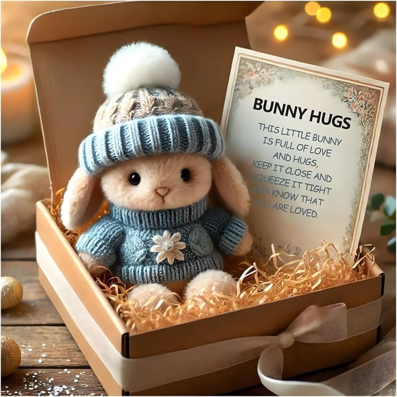BESTSKY Mini Bunny Hug Cute Easter Gift Plush Bunny in A Box Hugs Positive Bunny Stuffed Animal Rabbit Soft Floppy Easter Ideas Bunnies Basket Stuffers Doll Emotional Support Inspirational Gifts