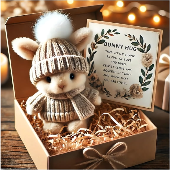 BESTSKY Mini Bunny Hug Cute Easter Gift Plush Bunny in A Box Hugs Positive Bunny Stuffed Animal Rabbit Soft Floppy Easter Ideas Bunnies Basket Stuffers Doll Emotional Support Inspirational Gifts