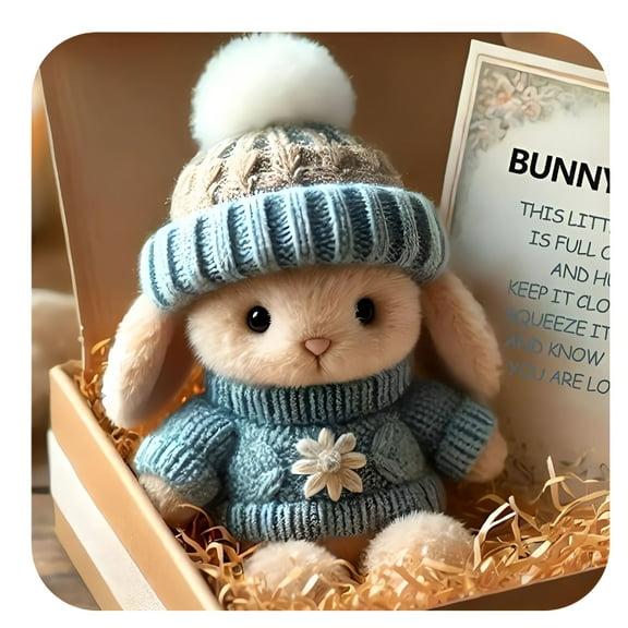BESTSKY Mini Bunny Hug Plush in Box, Soft Stuffed Rabbit Emotional Support Animal, Cute Easter Basket Stuffers Inspirational Gift